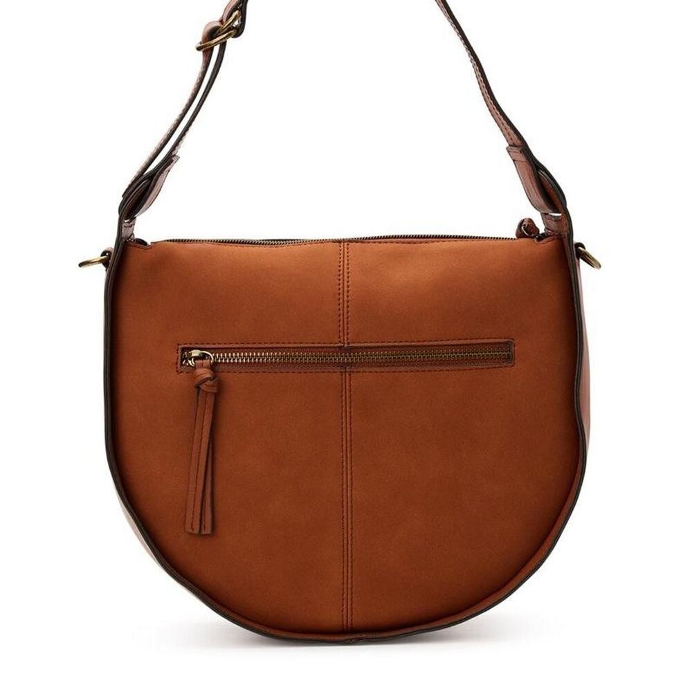 Tan leather crossbody bag with gold hardware - Suede Faux Leather, Like NEW - Picture 7 of 8